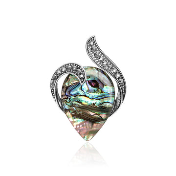 Silver Tone Shell Effect Teardrop Brooch With Double Scrolls