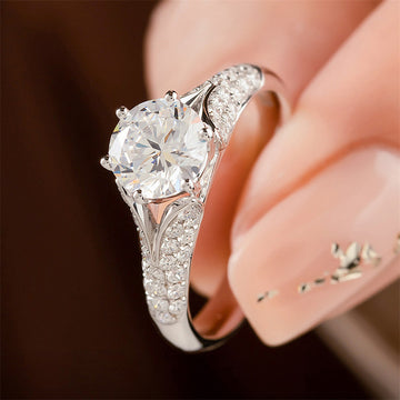 White Metal Round Clear Solitaire Pave Shoulder Ring Alloy