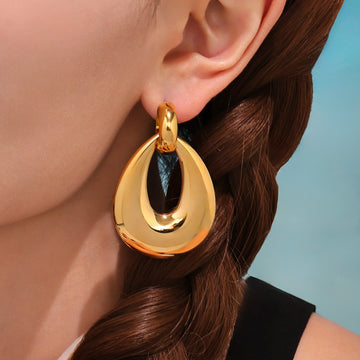 Polished Double Circle and Teardrop Drop Earrings Stainless