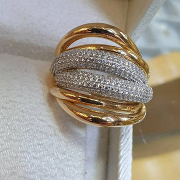 Two Tone Gold Silver Multi Layer Full Pave Wide Band Ring