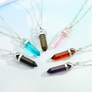 Silver Tone Bullet Crystal Pendant Necklaces in Six Colors