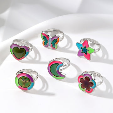 Silver Tone Multicolor Shape Adjustable Fashion Rings