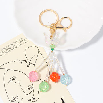 Acrylic Butterfly Keychain Multicolor Rose Bead Tassels