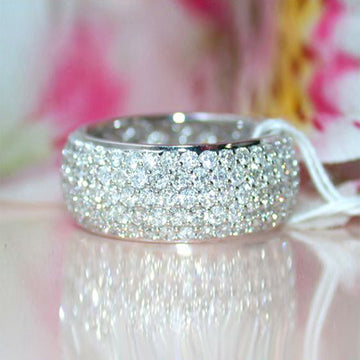 White Gold Tone Full Pave Crystal Dome Band Ring Sizes 6-10