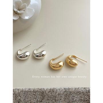 Gold And Silver Tone Polished Teardrop Huggie Hoop Earrings