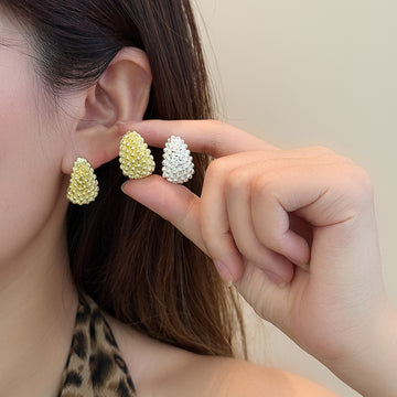 Gold and Silver Woven Teardrop Statement Stud Earrings