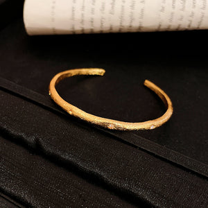 Hammered Open Cuff Bracelets in Gold-Tone Brass, Star or Flower Detail