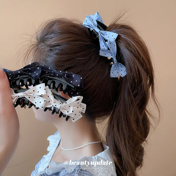 Polka Dot Bow Black Claw Hair Clips Three Colorways