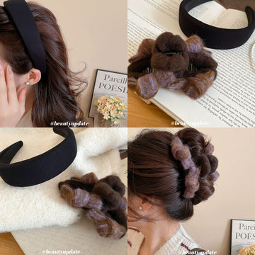 Black Wide Padded Fabric Headband Solid Hair Accessory
