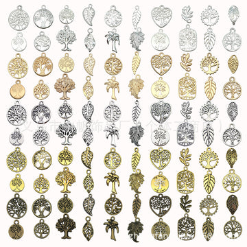 Mixed Tree and Leaf Charms in Four Metallic Finishes