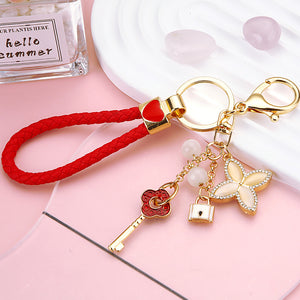 Key Flower Butterfly and Heart Clover Charm Keychains with Wrist Loops
