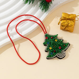 Beaded Christmas Tree Charm Pendant With Red Cord Loop