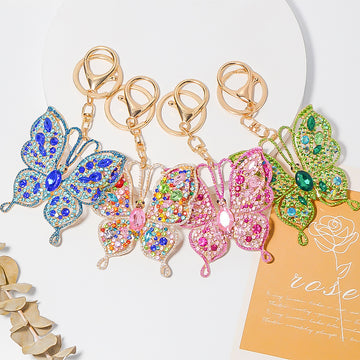 Rhinestone Hollow Butterfly Keychain Gold Metal Four Colors