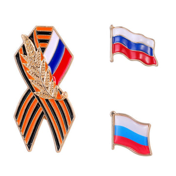 Red Gold Tone Flag Enamel Three Designs Metal Brooch Pin