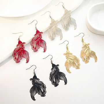 Gold Silver Black and Red Koi Outline Hook Earrings