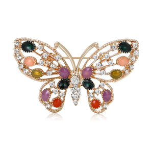 Gold Openwork Butterfly Brooch Multicolor Cabochons