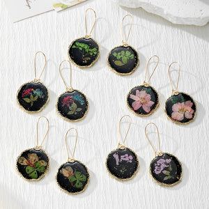 Black Resin Drop Earrings with Real Dried Flowers, Five Designs