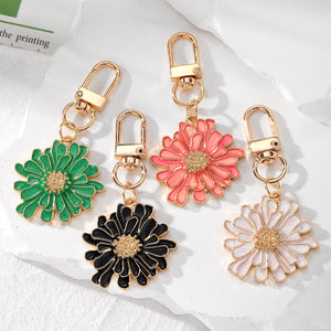 Gold Tone Enamel Daisy Clip Keychains in Four Colors