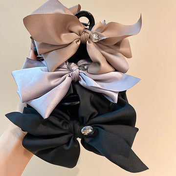 Large Satin Bow Rhinestone Hair Claw Clips 2 Colors