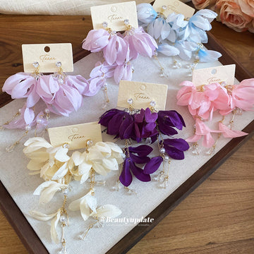 Sheer Petal Crystal Drop Earrings in Five Pastel Colors