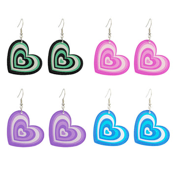 Green Layered Acrylic Heart Long Dangle Hook Earrings