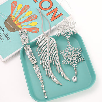 Silver Rhinestone Snowflake Wing Cascade Hanging Ornament Set