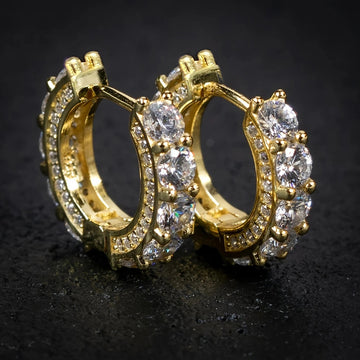 Gold-Tone Clear Stone Huggie Hoop Earrings with Clear Stone Details