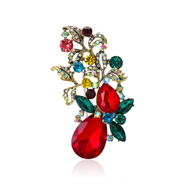Rhinestone Teardrop Crystal Leaf Branch Brooch Three Colors