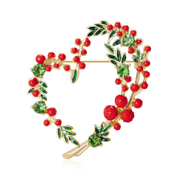 Hollow Heart Berry Leaf Wreath Brooch Red or Yellow