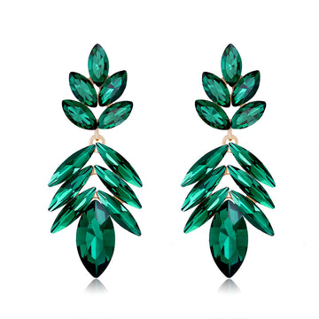 Layered Leaf Drop Earrings with Crystal Look Accents in Four Colors