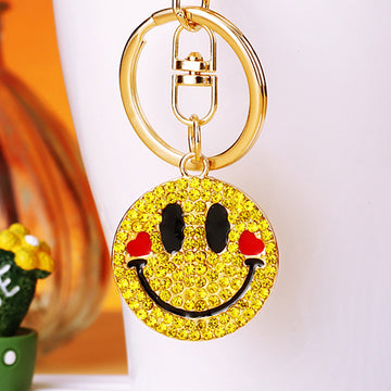 Double Sided Smiley Face Keychains in Yellow and White with Braided Loops