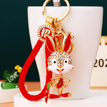 Jeweled Carrot Rabbit Keychains in Three Colors with Two Wrist Loop Options