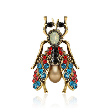 Antique Gold Insect Brooch with Multicolor Crystal Wings
