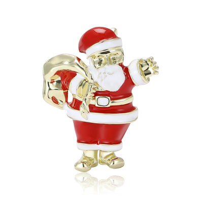 Red Enamel Santa Brooch shown against a white display background