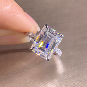 Oversized Emerald-Cut Clear Solitaire Ring In Silver Tone