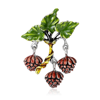 Enamel Acorn Cluster Brooch with Green Leaves displayed from the front