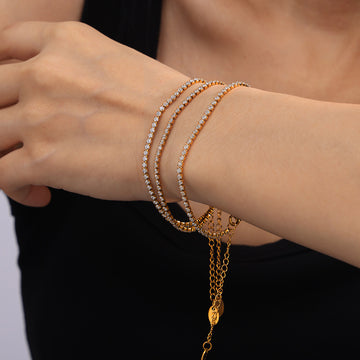 Zircon Tennis Bracelets Gold Steel Lobster Clasp Extension Chain