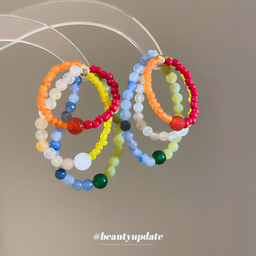 Multicolor Beaded Loop Stud Earrings with Reflective Details