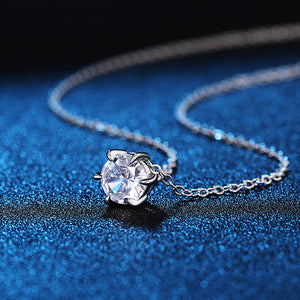 Silver Tone Six Prong Round Clear Stone Pendant Necklace