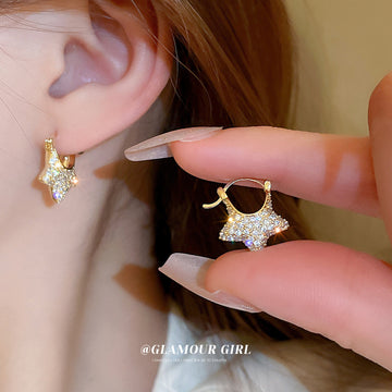 Gold Tone Crystal Star Hoop Earrings with Open Centers