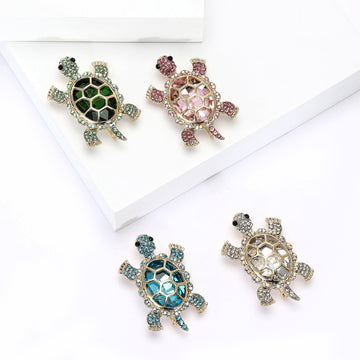 Jeweled Turtle Brooch in Pink Green Clear or Bright Blue