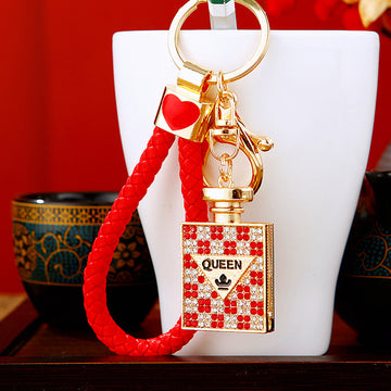 Crystal Plaid Perfume Bottle Keychains with Cords and Loose Braided Loops