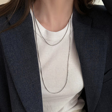 Double Layer Snake Chain Long Necklace Gold Silver