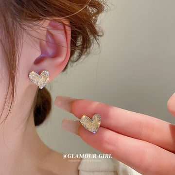 Champagne Crystal Heart Stud Earrings For Women Jewelry
