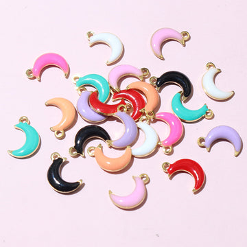Colorful Enamel Crescent Moon Charms with Gold Tone Loops