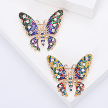 Colorful Openwork Crystal Butterfly Brooch in Purple Green and Yellow Multicolor