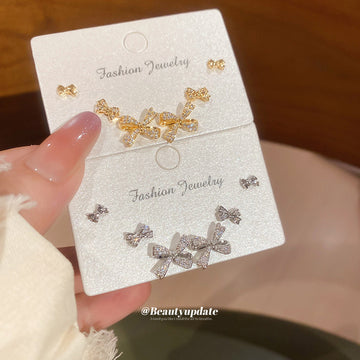 Bow And Crystal Stud Earring Sets In Two Tones Jewelry Design