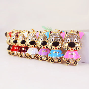 Gold Tone Rhinestone Dog Keychain With Split Ring And Lobster Clasp