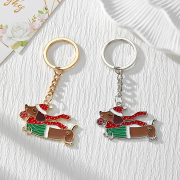 Christmas Dachshund Enamel Keychains Gold Silver Tones