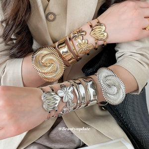 Metal Open Cuff Bracelets Spiral Flower Heart Eight Styles